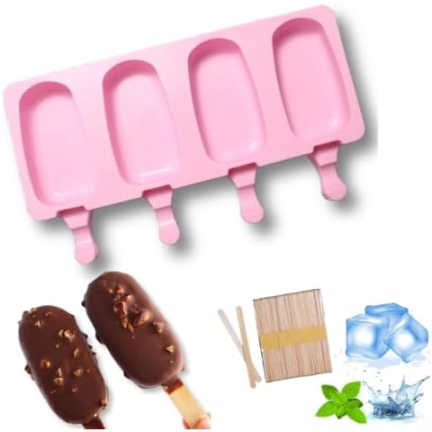 Popsicle Molds Classic Ice Pop Molds Tray With Sticks,Easy-Release,Popsicle Makers, Homemade Ice Cream Molds (Pink) Cover