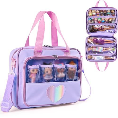 Craflakow Doll Carrying Bag Compatible with LOL Surprise Dolls Storage Organizer Compatible with Barbie Dolls 6-12 Inch Multiple Pockets for Doll Accessories(Bag only)