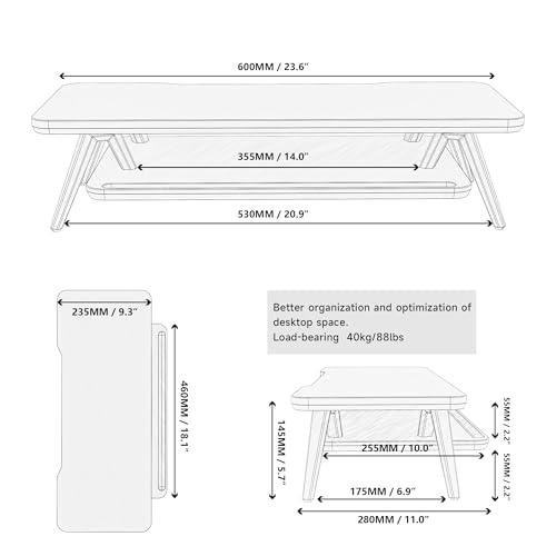 Image of Fenge Monitor Stand, Monitor Stands Riser for Desk, 23.6 Inch Wood Desk Shelf with Storage Organizer and Cable Management for Office Desk Accessories