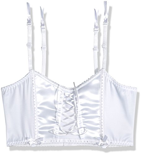 Escante Women's Satin and Lace Up The Front Wide Garter Belt, White, Large