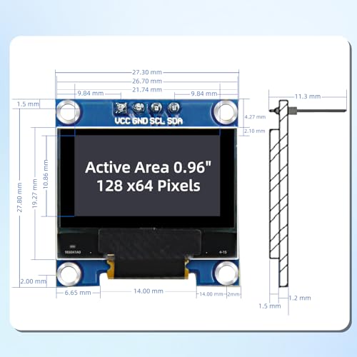 Image of 5 Pcs 0.96 Inch OLED Display Module, 128x64 Pixel SSD1306 Luminous I2C OLED Screen Board Compatible with Arduino Raspberry Pi ESP32(White)