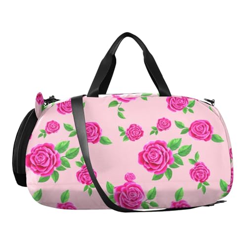 Rose Pink Leaf Kids Travel Duffel Bag for Boys Girls Overnight Weekend Tote Bag with Shoes Compartment for Sleepover Trip Beach2