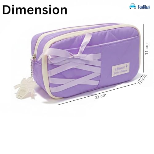 Image of FunBlast Pencil Pouch for Girls - Aesthetic Multi-Compartment Zipper Pouch with Drawstring Pocket, Cute Kawaii Pencil Case, Stylish Stationery Pouch, Return Gift for Kids & School Use (PurpleB)