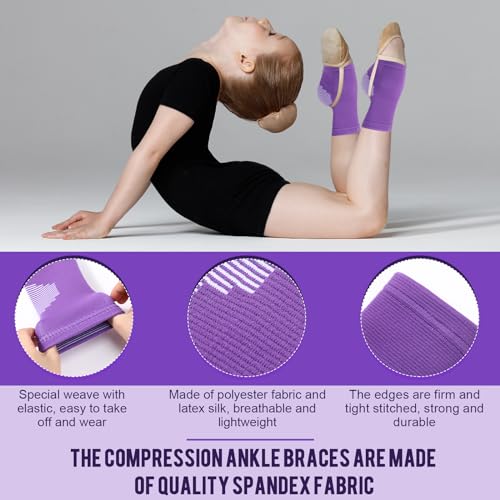 Image of Tarpop 2 Pairs Kids Ankle Brace Set Foot Support Stabilizer Wraps Protector Guard Knitted Ankle Sleeve Sock Support Compression Socks for Injury Prevention(Purple,Large)