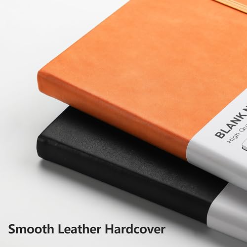 Image of RETTACY Blank Journal Notebook, 192 Pages, A5 Medium Size (5.7'' x 8.3'') | Leather Hardcover, 100 GSM Thick Paper, for Sketching, Drawing, Painting (Orange)