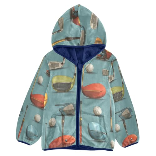 Golf Clubs Balls Pattern Design Toddler Fleece Jacket Girl Boys Hooded Fleece Jacket Coat Warm Outwear Zip-up 3-10T