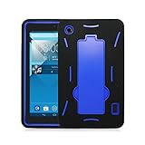 Alcatel OneTouch POP 7 Case, Dual Layer 3-in-1 Kickstand Case For Alcatel OneTouch POP 7 (T-Mobile/MetroPCS), Black Skin & Blue Hard Shell (Aimo Wireless)