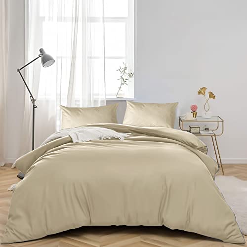 MOONLIGHT20015 Super King Duvet Cover Set Beige Solid Soft Super King Bedding Duvet Cover with 2 Matching Pillowcases - Image 3