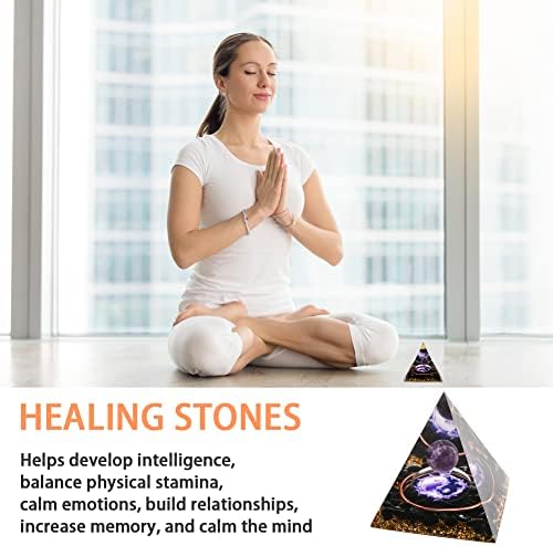 Orgone Pyramid Victop Amethyst Chakra Pyramid Crystal Pyramid with Reiki Chakra Crushed Stone and Tree of Life, Meditation Healing Pyramid for Yoga Reiki Healing