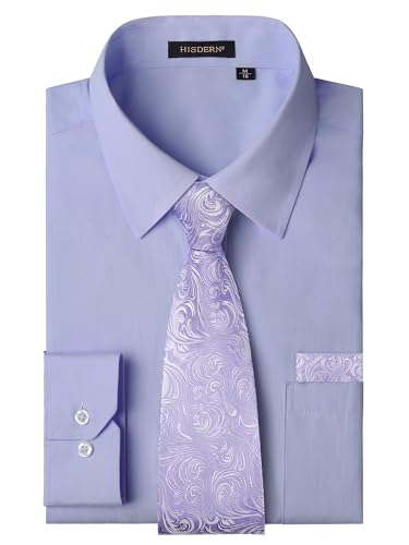 HISDERN Hemd Herren Langarm Formelles Flieder Hemd mit Krawatte Herren Set mit Brusttasche Business Hochzeit Regular Fit,XL HISDERN Hemd Herren Langarm Formelles Flieder Hemd mit Krawatte Herren Set mit Brusttasche Business Hochzeit Regular Fit,XL