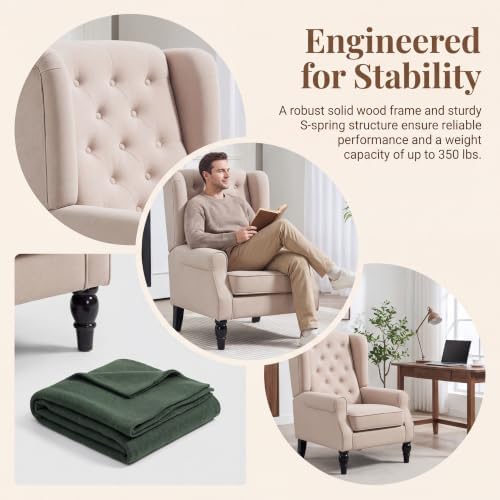 Image of Tufted Wingback Accent Manual Single Lounge Recliner Chair, Beige