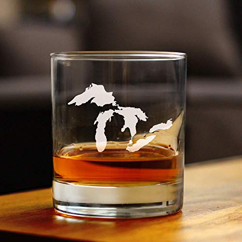Great Lakes Map - Whiskey Rocks Glass - Unique Engraved Barware Décor - 10.25 Ounce