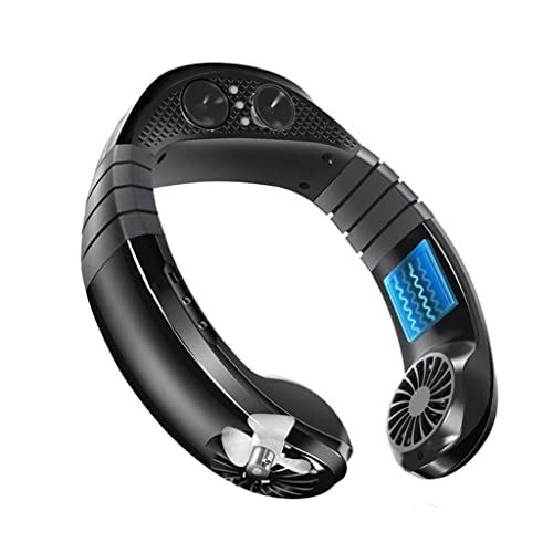 Preisvergleich Produktbild WOTF Tragbarer Nackenventilator mit Bluetooth-Lautsprecher, tragbare Klimaanlage, elektrischer Ventilator, Mini-Ventilador, Kühlung, USB-Ventilatoren, Outdoor-Sportarten (Color : Black)