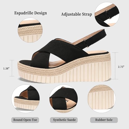 Image of VICKI.VICKI Women's Raffia Platform Sandals, Open Toe Wedge Slides