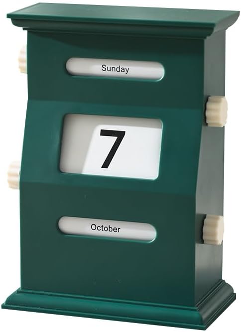 Vintage Desktop Perpetual Calendar, Rotating Month Week Day Date Display for Home Office,Retro Style, Reusable High-end Home Ornaments Travel Record, 6.1 x 4.3 x 2.6 Inches(Retro Green Perpetual Calendar)