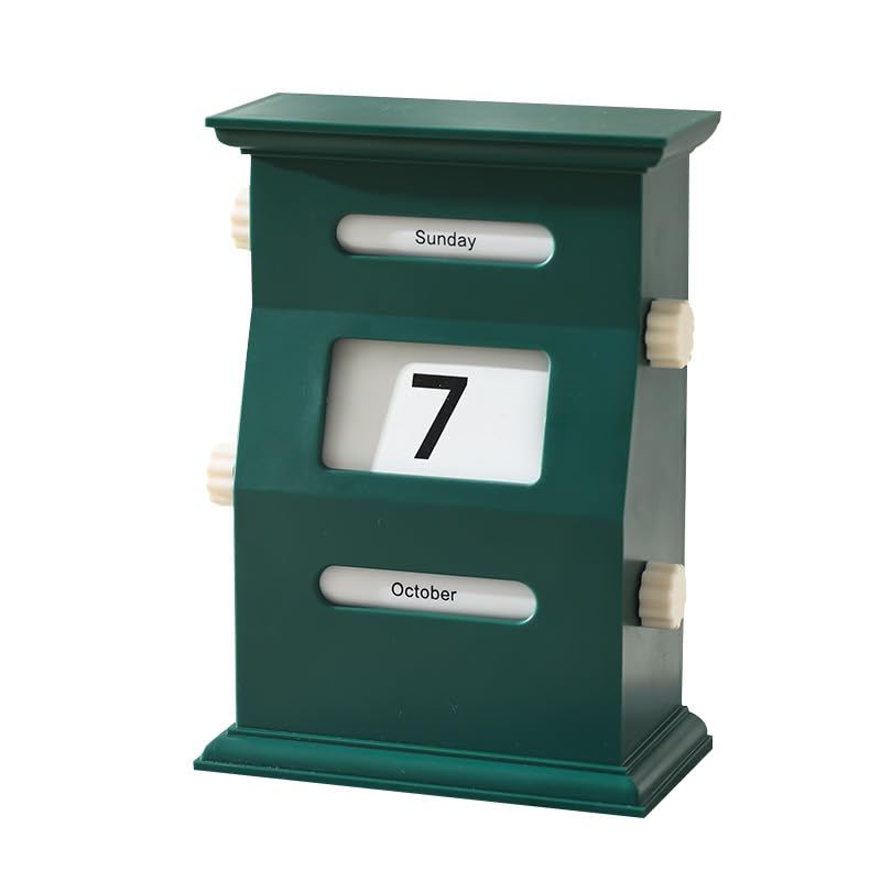 MEMORY FISH Vintage Desktop Perpetual Calendar, Rotating Month Week Day Date Display for Home Office,Retro Style, Reusable High-end Home Ornaments Travel Record, 6.1 x 4.3 x 2.6 Inches(Retro Green Perpetual Calendar)