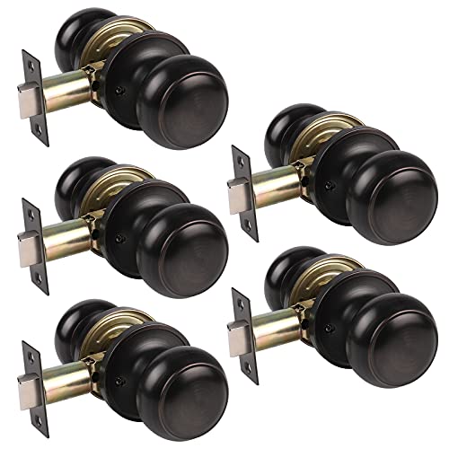 Gobrico Round Passage Hall/Closet Door Knob Handle Lockset Oil Rubbed Bronze 5Pack