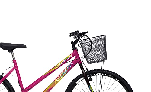 Colli, Bicicleta Cazelle Allegra City, Aro Comum 26, 18 Marchas, Freios V-Break, Com Cestão, Rosa