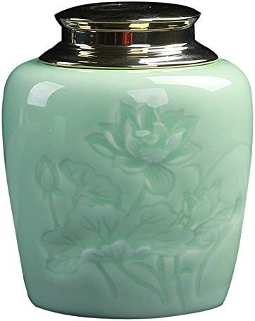 Exquisite Oriental Ceramic Food Storage Jar Canister Food Canisters,Loose Tea Tin/Tea Storage/Tea Caddy/Tea Canister/Coffee Canister/Coffee Jar/Spice Nuts Snacks Storage 23.67oz/700ml (Light green)