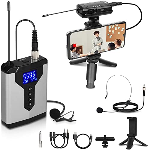 Microphone System Headset Mic/Lavalier Lapel Mic With Rechargeable Bodypack Transmitter & Receiver 1/4" Output For Phone, Pa Speaker, Computer,Dslr Camera, Recording, Teaching-Depusheng Q7 #TOP29