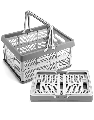 QWORK® 2 Panier Boîte Pliante avec Poignée, Pliantes en Plastique, Boîte de Rangement Pliable, de Rangement en Plastique pour la Maison, Pique-niques, Supermarchés, 30,5 x 20,5 x 16,5 cm