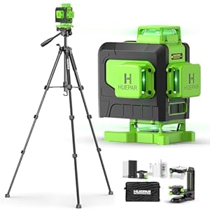 Huepar Laser Level 4×360 Self Leveling with 60″ Tall Tripod, 4D Green Cross Line Lazer Leveler Tool with Outdoor Pulse Mode, 16 Lines Great for Tiling, Ceiling, Wall Work & DIY Home Renovation