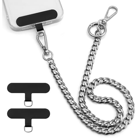 OUTXE Anti Theft Phone Lanyard Belt Chain, 19.6" Heavy Duty Metal Men Chain with 2 Pack Phone Patch for All Smartphones, Pants Chain for Wallets, Keys Cover