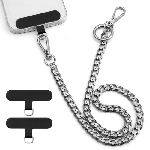 OUTXE Anti Theft Phone Chain, 19.6' Heavy Duty Metal Belt Strap with 2 Pack Phone Patch for All Smartphones, Pants Chain for Wallets, Keys