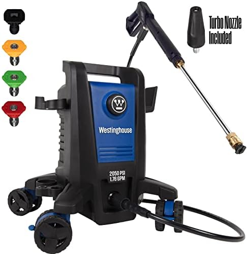 Westinghouse ePX3100 Electric Pressure Washer, 2050 Max PSI 1.76 Max GPM with Anti-Tipping Technology, Onboard Soap Tank, Pro-Style Steel Wand, 5-Nozzle Set, for Cars/Fences/Driveways/Home/Patios