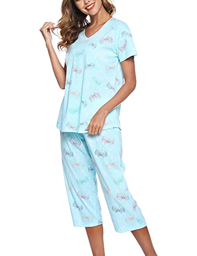 Enjoynight Women's Sleepwear Tops With Capri Pants Pajama Sets(Medium,Flyyying) #TOP3