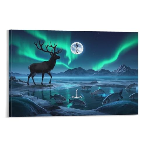 Milu Cerf Impression Sur Toile Murale Peinture Tableaux Elk nordique 40x60