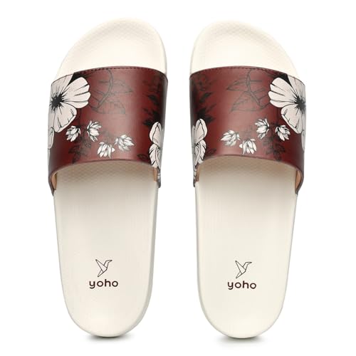 Image of YOHO Tropica Printed Comfortable Women Slides | Stylish Rainy Footwear & Waterproof Monsoon Sandals | Soft Inner Lining On Strap