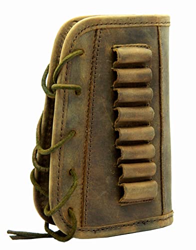Leather Gun Buttstock Cover Cheek Rest Pad With Rifle Shell Holder Ammo Cartridge 30-06,30-30 .308 (Left Hand - Rustic Brown) #TOP3