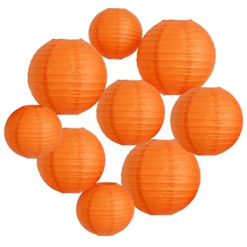 Image of 9pcs Orange Round Paper Lanterns Decorative Hanging Chinese Paper Lanterns Lamps for Birthday Wedding Halloween Baby Bridal Shower Fall Home Decor Party Decoration(Orange)