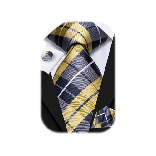 Image of Hi-Tie Men Ties Sets Silk Stripe Paisley Necktie Pocket Square Cufflinks for Business Wedding