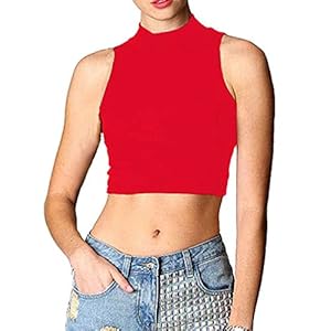 LIREROJE Womens Sleeveless Mock Turtleneck Stretchy Crop Tops