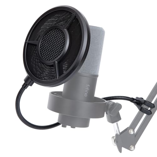 SUNMON Fifine K688 Mic Pop Filter with Windsrceen Foam Cover,Compatible with Fifine Mic, 6 Layered Wind Pop Screen with Flexible 360° Clip Stabilizing Arm for Improve sound quality,Noise reduction