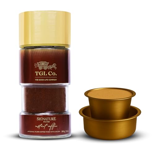 Image of TGL Co. Signature Instant Filter Coffee Powder 100g with Brass Tumbler & Dabara Set | Authentic Filter Kaapi Experience | Premium Coffee Gift Set