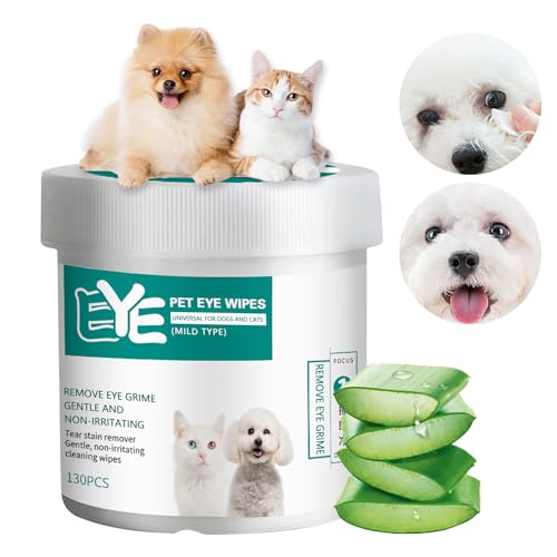 Augenpflege Hund, Augenpads Hund,Augenpflege FingerPads für Hunde,Augenreiniger für Hunde,Tränenfleckenentferner Hund, 130 Stück Augen Reinigungspads, sanfte geruchlose harmlose Hunde augentücher