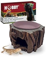Hobby Wet Wood Cave Terrarium Deko Höhle I 15x15x9.5cm I 3-in-1 Reptilien Höhle, Wetbox & Trinkstation aus Polyresin I Mit Keramikschale zur Häutungsunterstützung I Natürliches Design & pflegeleicht