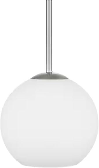 Modern Brushed Nickel Pendant Light with Opal Frosted Globe Glass Shade, Perfect for Mid Century Entryway, Foyer, Kitchen, Island, Dining Room, Living Room, and Hallway