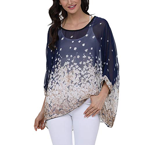 Image of Ckikiou Plus Size Batwing Flowy Semi Sheer Chiffon Blouse Tunic for Women Summer Floral Print Boho Beach Cover ups