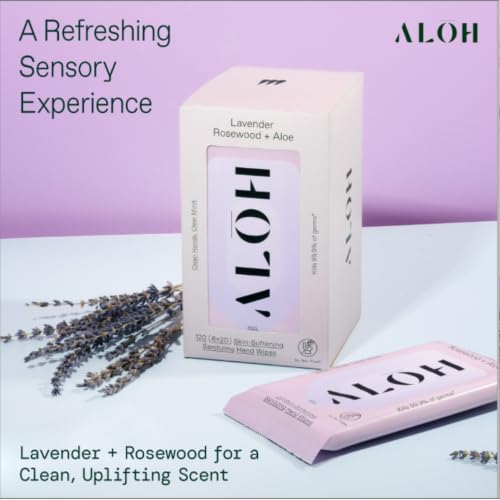 Image of ALŌH Lavender Rosewood + Aloe Hand Sanitizer Wipes, Travel Size