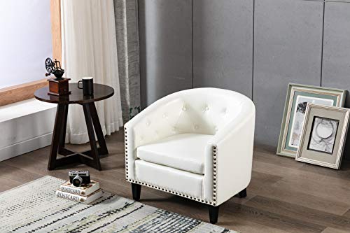Machome Modern Living Armchair Accent Button Tufted Rivet Decor Tub Barrel Style Single Upholstered Sofachair For Bedroom Meeting Room Home Office Apartment Chairs, White #TOP6