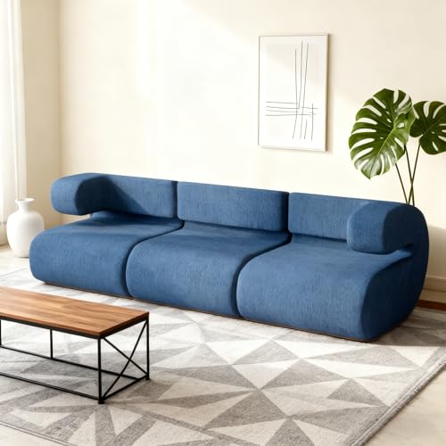 Moderno sofá modular, flexible como sofá de 3 plazas, sofá esquinero o sillón individual, sofá sin desnudo, funda extraíble y lavable, base antideslizante, para salón, dormitorio, oficina (azul)