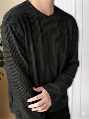 Image of Men's Polyester T-Shirt with Round Neck Long Sleeves Solid Pattern Regular Fit and Standard Length | Mans T Shirts for Casual