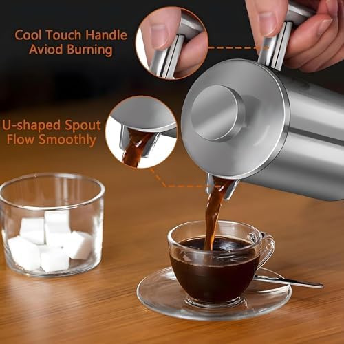 Small French Press Coffee Maker 1 Cup - 12oz/350ml Single Cup Metal French Press(1 Cup), Stainless Steel Double Wall Insulated Coffee & Tea Maker w/ 3 Extra Screens + 1 Spoon (Silver), Dishwasher Safe — view 6