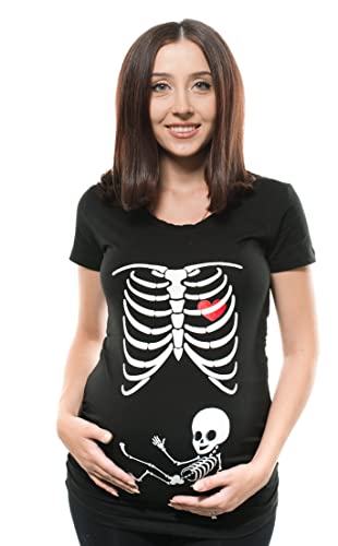 Skeleton Maternity Halloween Couple Matching Shirts Pregnancy Tees X-Ray Skeleton T-Shirt… Men Large - Women Medium Black #TOP2