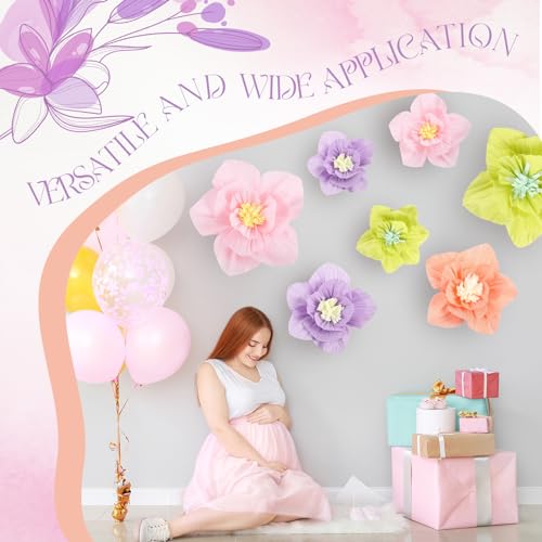 Image of Cholemy 24 Pcs Tissue Paper Flowers, Crepe Paper Flowers Decorations 8 inch 10 inch 12 inch for Wedding Party Baby Bridal Shower Carnival Party Birthday Nursery Wall Decor (Multi Colors)