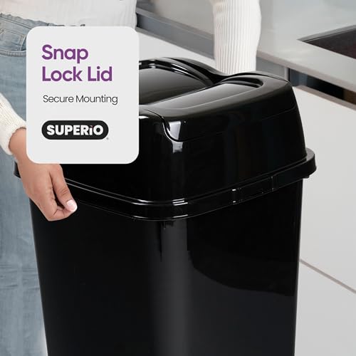 Caneca de basura rectangular negra 50 L con tapa giratoria miniatura 5